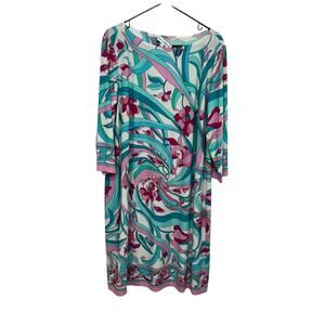 Retro Resort Print Dress Sabrina Blue 2X Floral Swirl Y2K‎ Statement